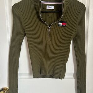 Tommy Hilfiger 90s Olive Ribbed Sweater Women’s Small Vintage Knit